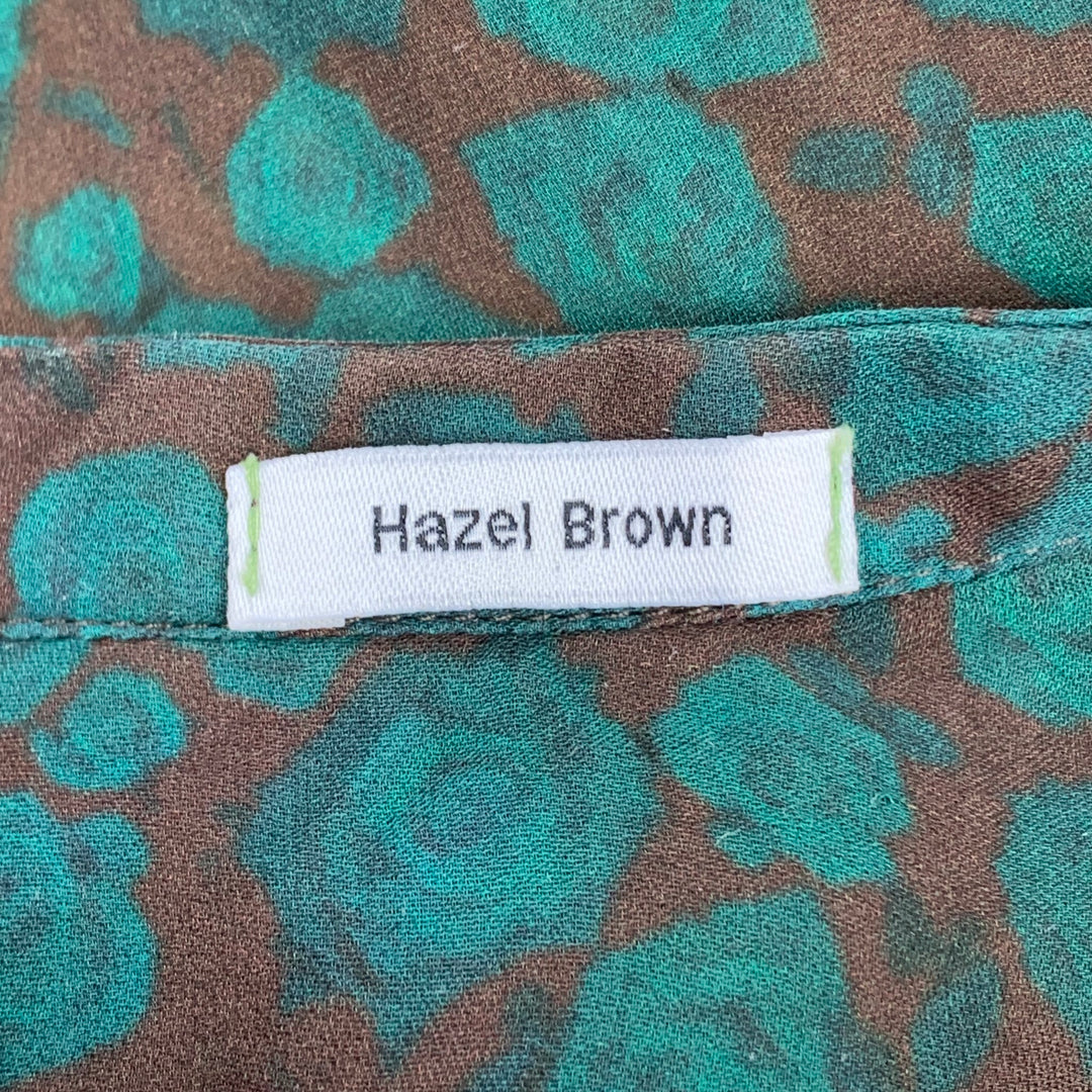 HAZEL BROWN Vestido cruzado de seda floral verde talla 2
