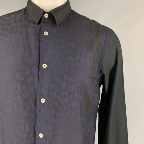 JUST CAVALLI Size 40 Black Purple Animal Print Button Up Long Sleeve Shirt