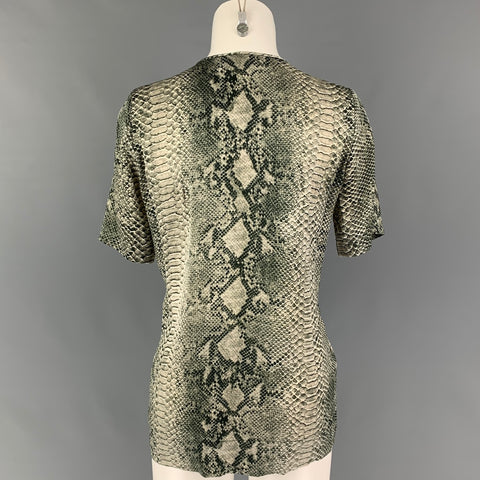STELLA McCARTNEY Size 4 Green Cream Silk Snake Skin Print Casual Top