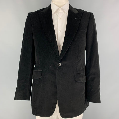 DUNHILL Size 42 Regular Black Velvet Cotton Peak Lapel Sport Coat