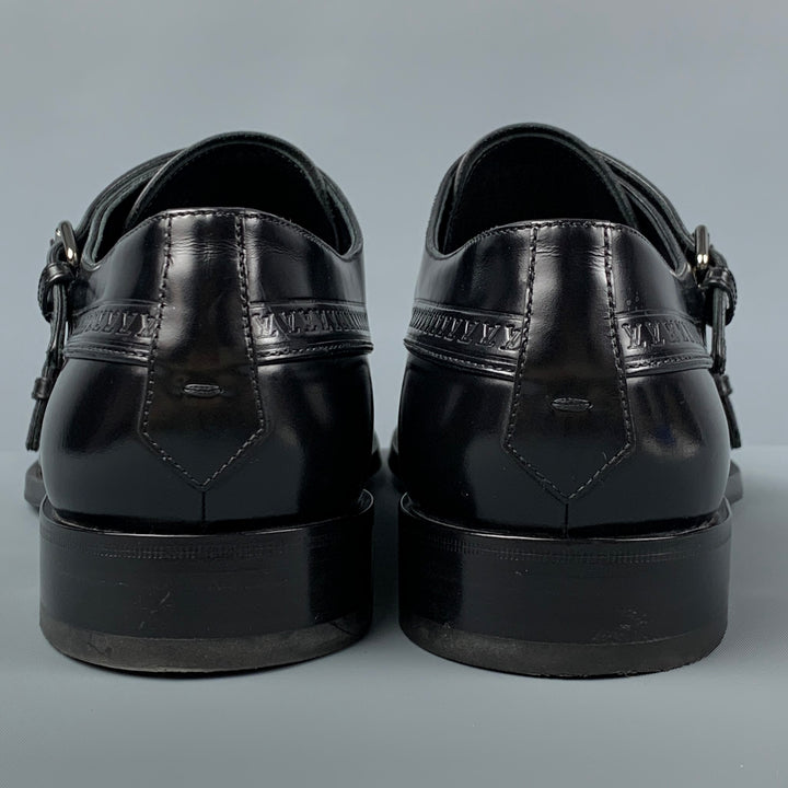 LOUIS VUITTON Size 11 Black Leather Double Monk Strap Loafers