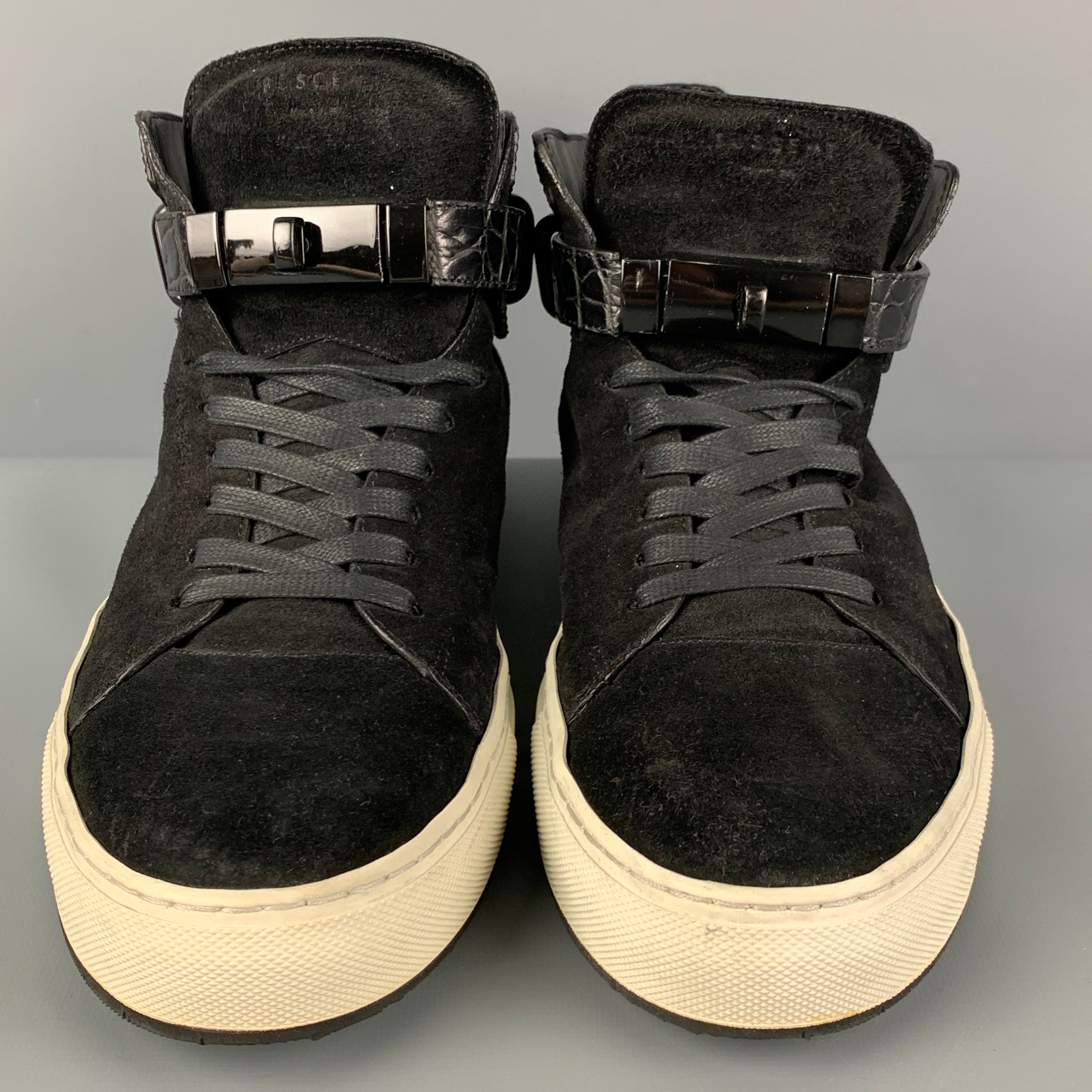 BUSCEMI Size 11 Black Embossed Suede 100MM High Top Sneakers Sui