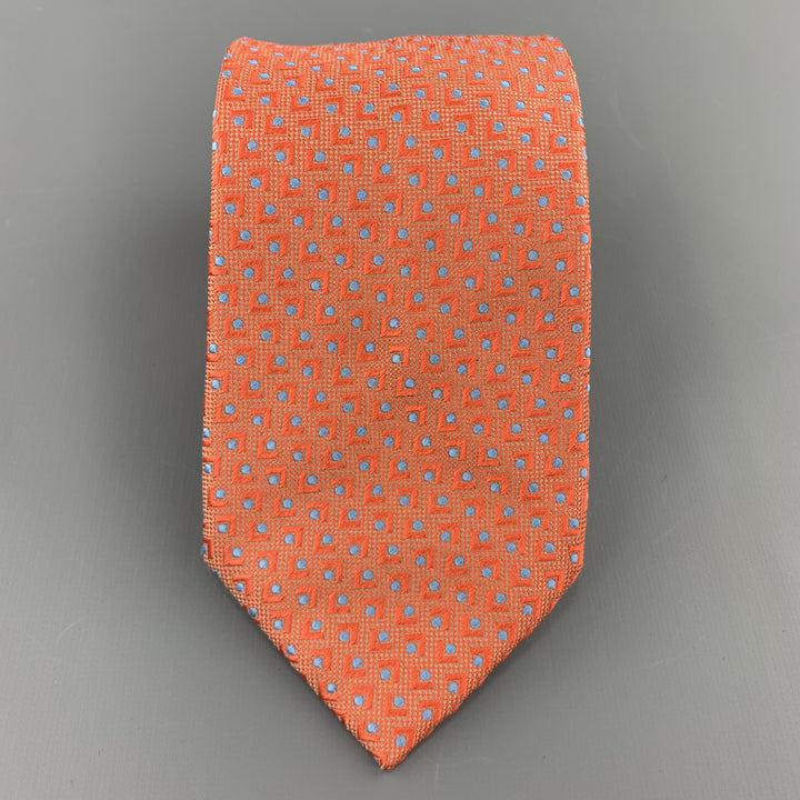 BRIONI Orange & Blue Abstract Geometric Print Silk Tie