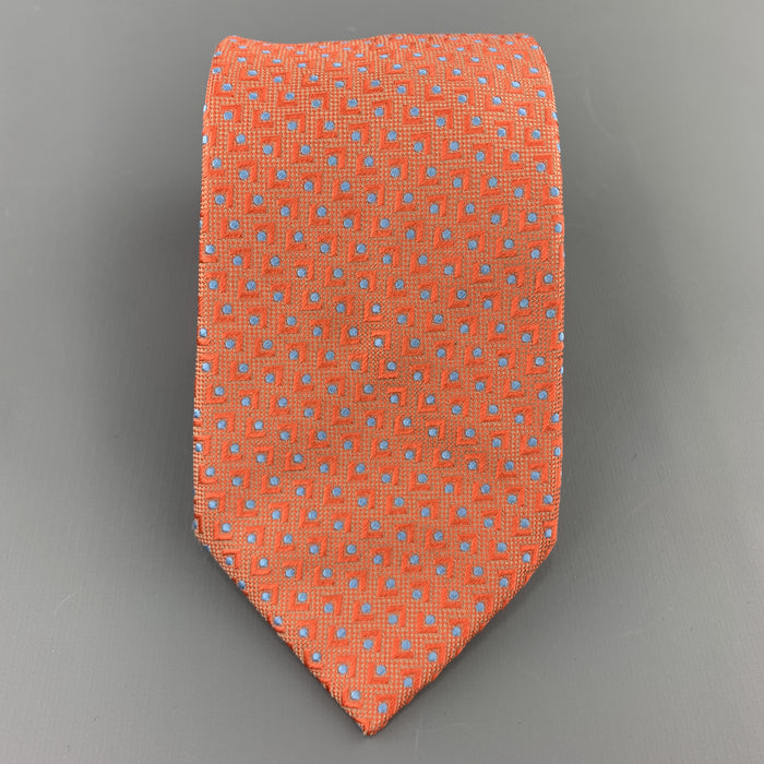 BRIONI Orange & Blue Abstract Geometric Print Silk Tie