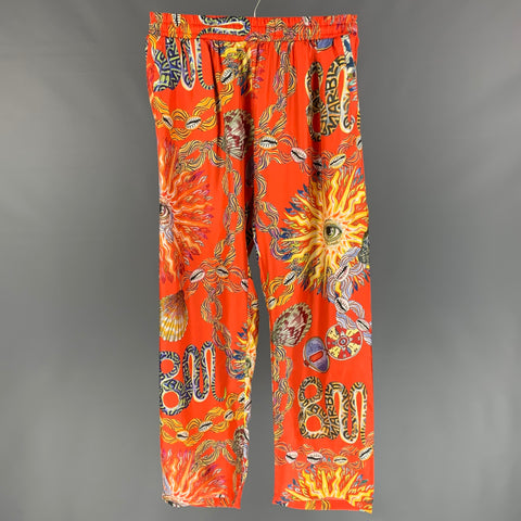 BLUEMARBLE Taille S Pantalon décontracté en soie imprimé multicolore avec ceinture élastique