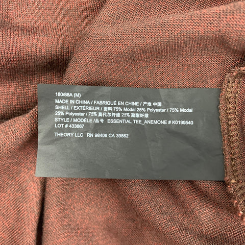 THEORY Size M Burgundy Black Heather Modal Blend Crew-Neck T-shirt