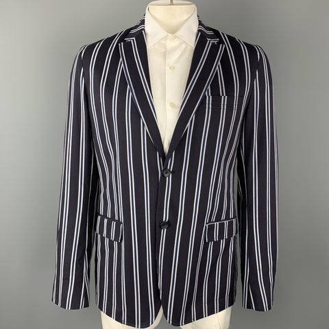 D&G by DOLCE & GABBANA Size 42 Navy Stripe Cotton Notch Lapel Sport Coat