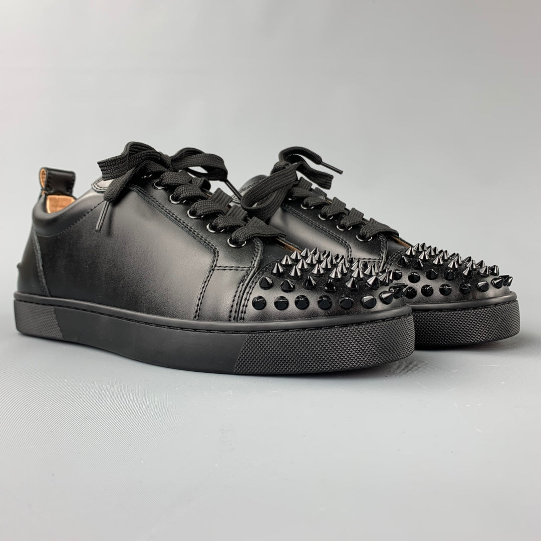 CHRISTIAN LOUBOUTIN Louis Junior Spikes Size 9 Black Leather Lace Up Sneakers