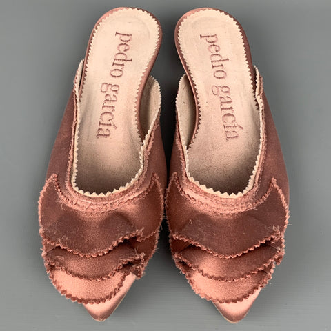 PEDRO GARCIA Size 6.5 Pink Satin Silk Ruffled Slip On Flats