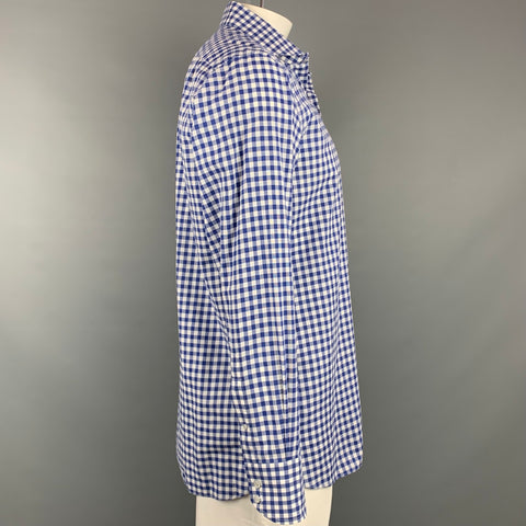 TOM FORD Size XL Blue & White Checkered Cotton Button Up Long Sleeve Shirt