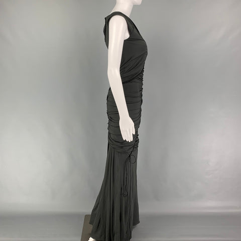 DONNA KARAN Size M Slate Viscose Ruched Sleeveless Long Dress