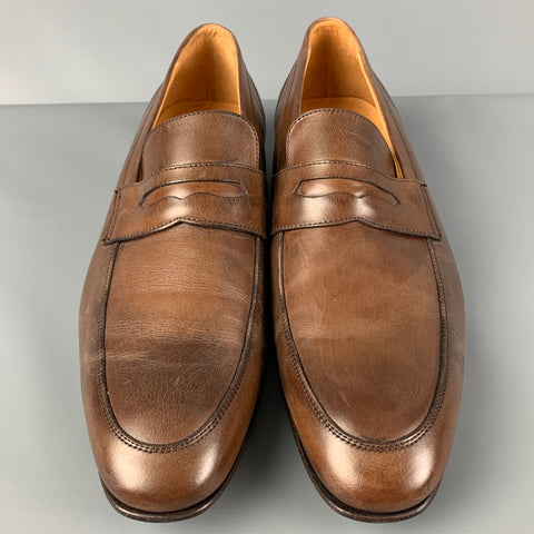 SAKS FIFTH AVENUE Size 10 Brown Antique Leather Slip On Loafers