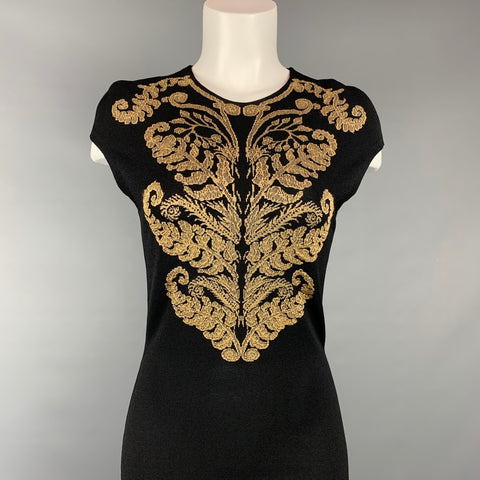ALEXANDER MCQUEEN Taille M Robe de cocktail brodée en jersey noir et beige