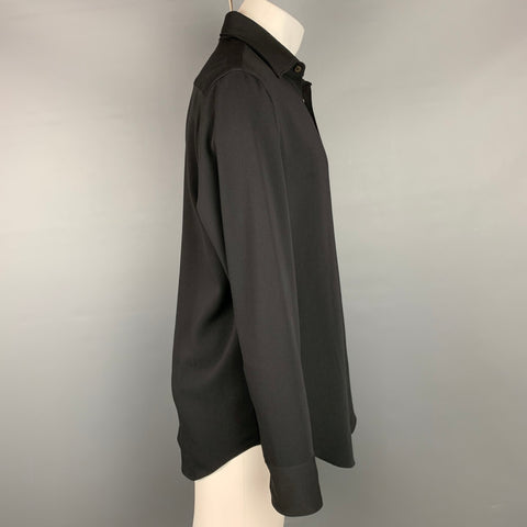 ARMANI COLLEZIONI Talla M Camisa de manga larga con botones en mezcla de poliéster negra