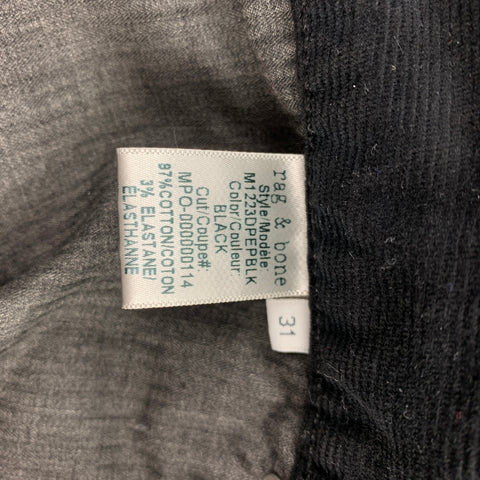 RAG & BONE Size 31 Black Corduroy Button Fly Slim Casual Pants