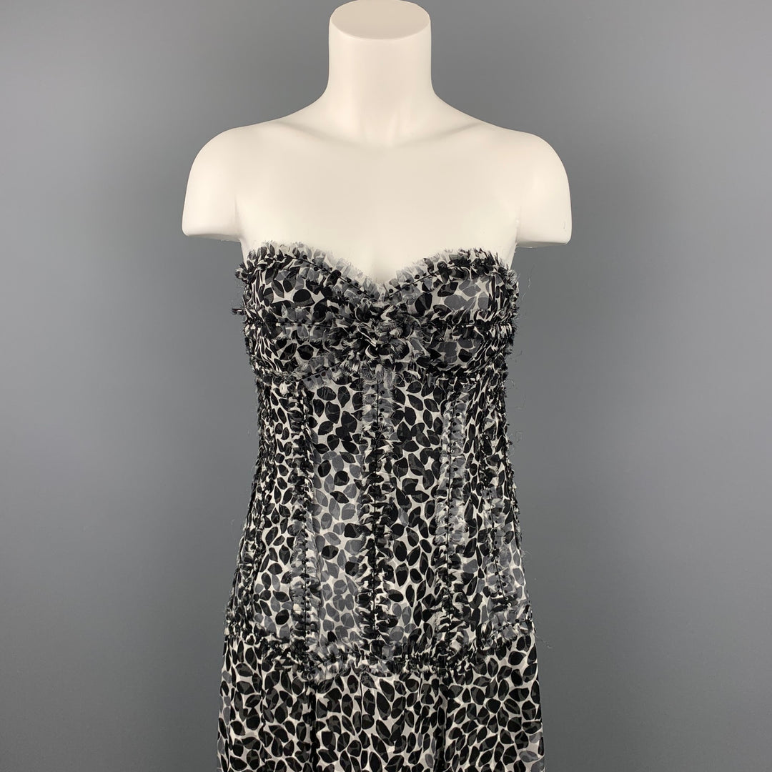 LIANCARLO Size 8 Black & White Chiffon Silk Strapless Dress Gown