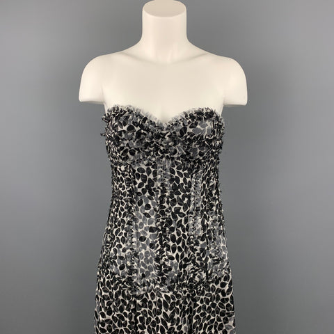 LIANCARLO Taille 8 Robe bustier en mousseline de soie noire et blanche