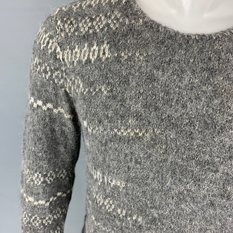 JOHN VARVATOS Size S Grey White Knitted Cotton Blend Crew-Neck Sweater