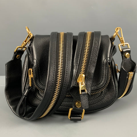 TOM FORD Black Gold Pebble Grain Leather Handbag