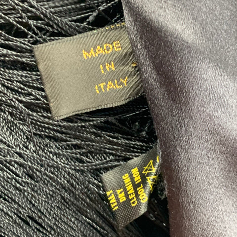 LORO PIANA Black Velvet Viscose Silk Fringe Scarf