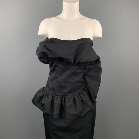 GIAMBATTISTA VALLI Size 8 Black Cotton / Silk Ruffled Strapless Cocktail Dress