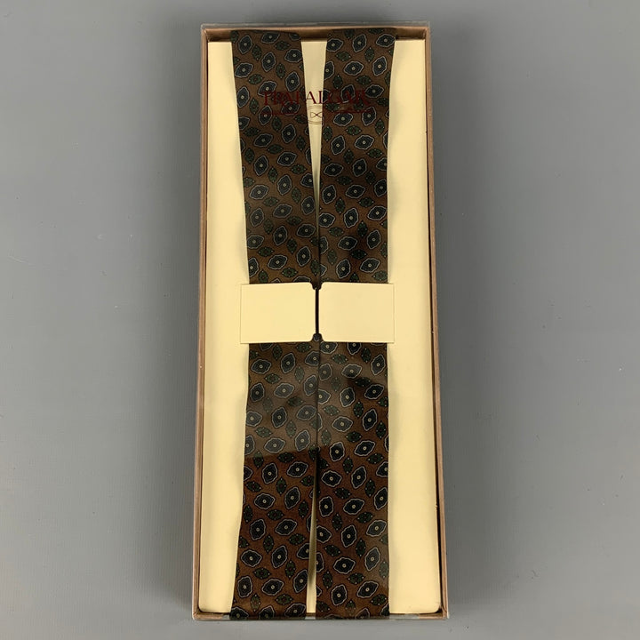 TRAFALGAR Brown Navy Abstract Floral Silk Leather Suspenders