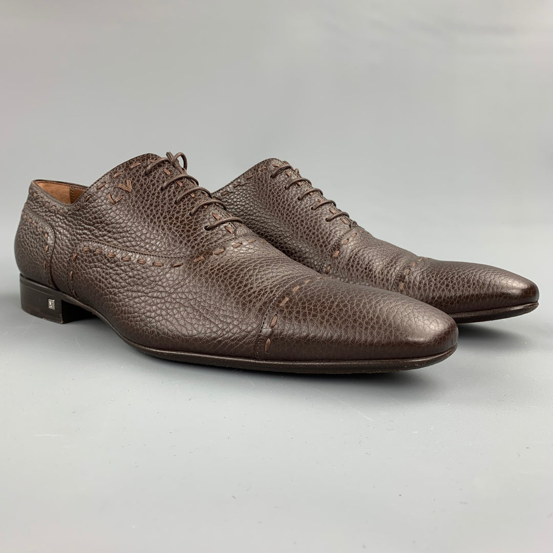 LOUIS VUITTON Size 12 Brown Textured Leather Cap Toe Lace Up Shoes