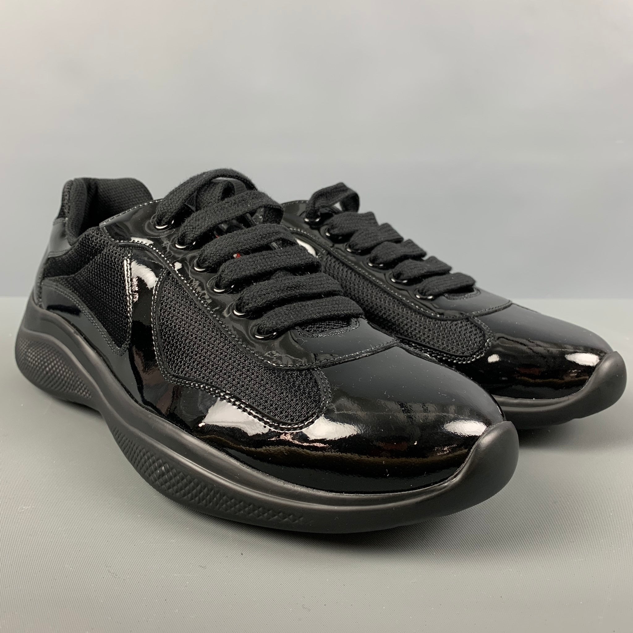 PRADA Size 8 Black Mixed Materials Mesh Low Top Sneakers