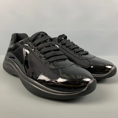 PRADA Size 8 Black Mixed Materials Mesh Low Top Sneakers