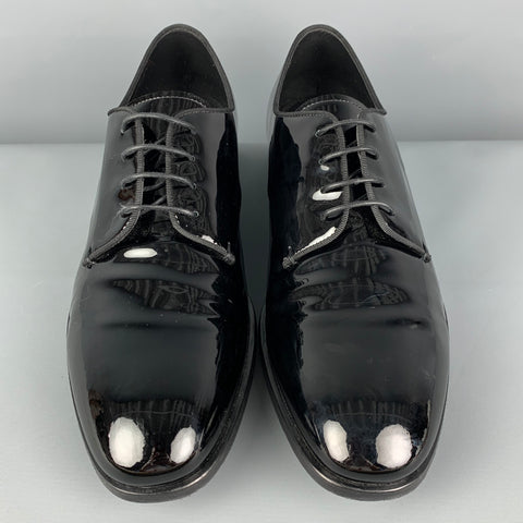 GIORGIO ARMANI Size 12.5 Black Patent Leather Lace Up Shoes