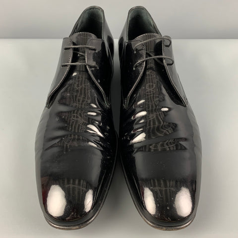 SALVATORE FERRAGAMO Size 10.5 Black Patent Leather Lace Up Shoes
