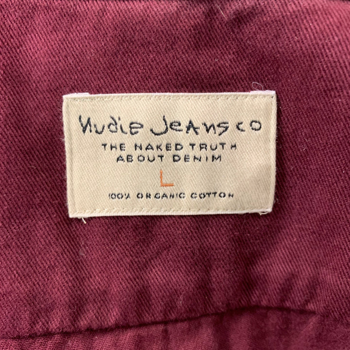 NUDIE JEANS Size L Burgundy Solid Cotton Button Down Long Sleeve Shirt