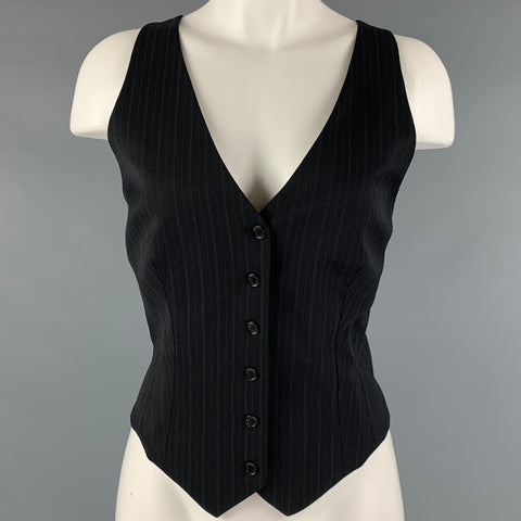 BCBG MAX AZRIA Taille 8 Gilet à fines rayures en laine et polyester noir gris