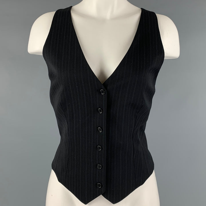 BCBG MAX AZRIA Size 8 Black Grey Wool Polyester Pinstripe Vest