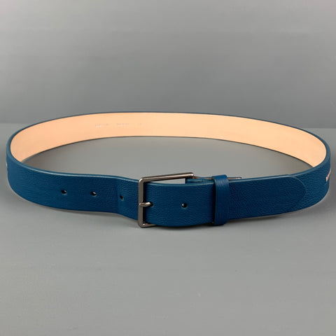 PAUL SMITH Size 34 Blue Multi-Color Stripe Leather Belt