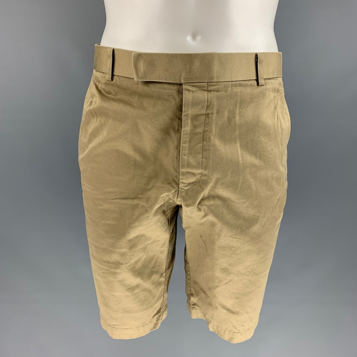 THOM BROWNE Talla 32 Pantalones cortos de algodón beige con parte delantera plana
