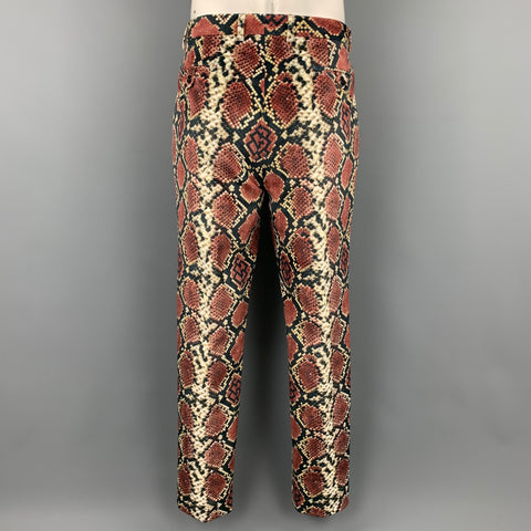 SSS WORLD CORP. S/S 19 Size 44 Burgundy & Black Snake Print Polyester Peak Lapel Suit