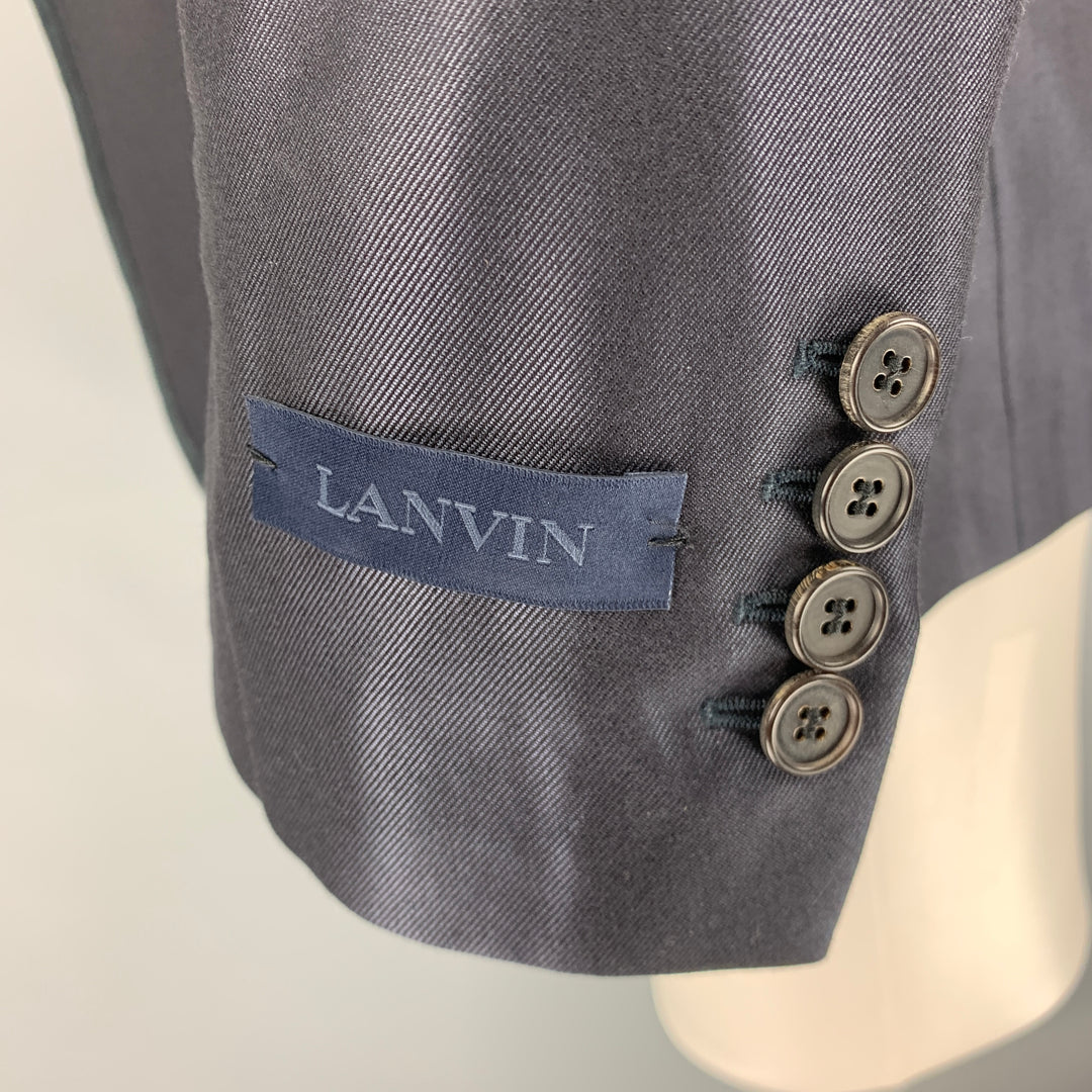 LANVIN Size 36 Navy Black Wool Silk Notch Lapel Sport Coat