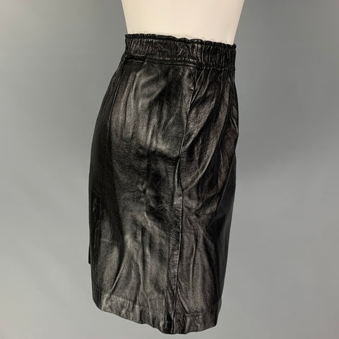 CELINE Size 6 Black Lamb Skin Elastic Waistband Above Knee Skirt