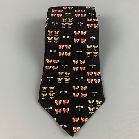 GUCCI Black Multi-Color Butterfly Silk Tie