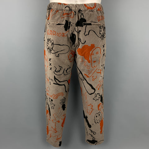 CARNE BOLLENTE Size L Taupe & Black Orange Graphic Cotton Velvet Suit