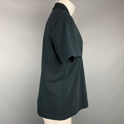 PRADA Size L Black Cotton Snaps Polo