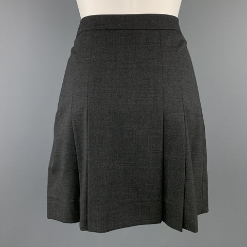 CELINE Size 4 Grey Wool Blend Pleated  Skirt