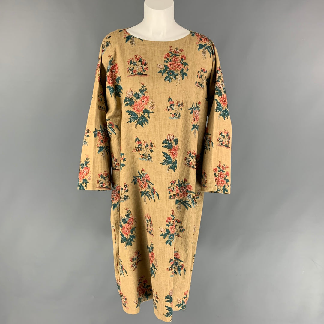 45rpm Size S Khaki & Green Floral Linen / Cotton Oversized Dress