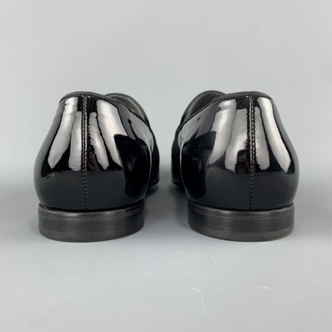 LANVIN Size 10 Black Patent Leather Tuxedo SlipperLoafers
