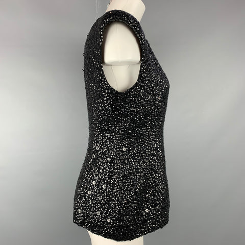 DRIES VAN NOTEN Taille 6 Haut habillé en viscose texturé à paillettes noires