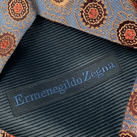 ERMENEGILDO ZEGNA Corbata Seda Lunares Marrón Gris