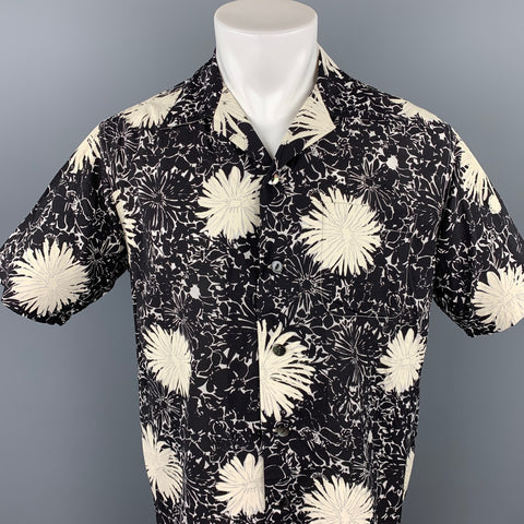 JUNYA WATANABE S/S 17 Size M Black & White Floral Cupro / Rayon Camp Short Sleeve Shirt