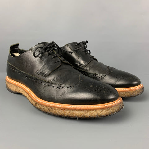 OFFICINE CREATIVE Size 11 Black Perforated Leather Wingtip Lace Up Shoes