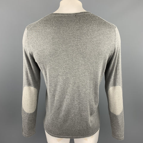 THEORY Size XL Grey Silk / Cashmere V-Neck Elbow Patch Pullover
